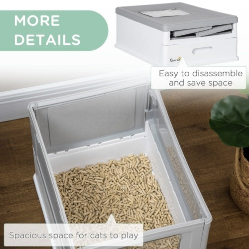 PawHut Hooded Cat Litter Box, Portable Pet Toilet, With Scoop, Front Entry - Grey - 95noo5