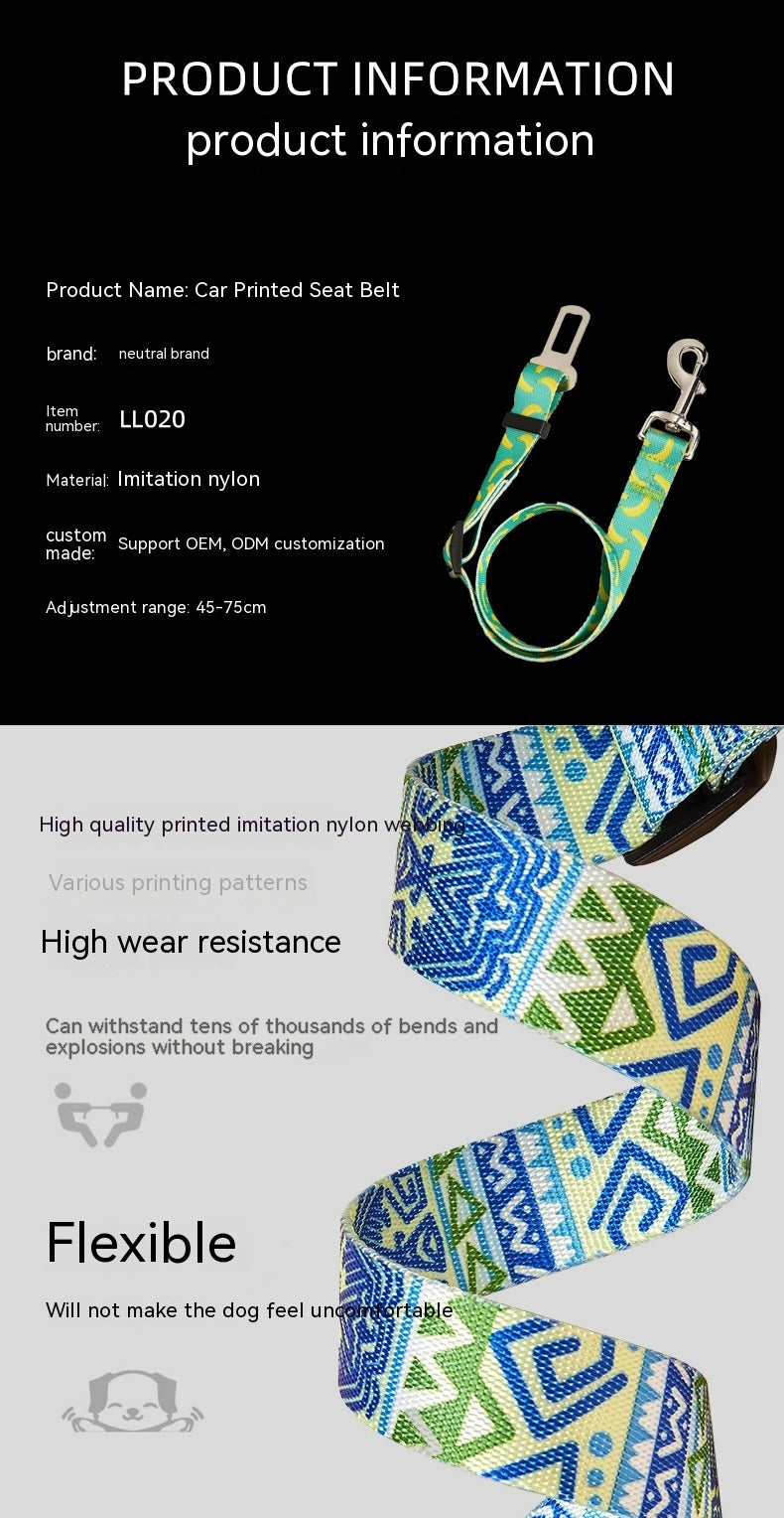 New Printed Pet Car Seat Belt Dog Hand Holding Rope Nylon Car Pet Supplies - 95noo5