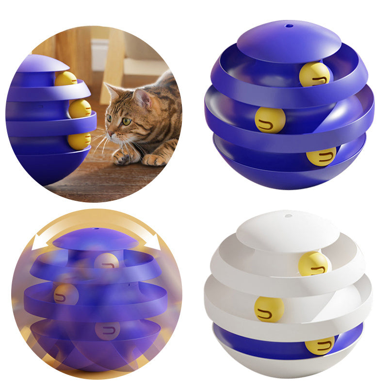 3-Layer Cat Toy Tower – Interactive Turntable with Rolling Balls | Cat Tumbler Training Toy for Kittens & Indoor Cats - 95noo5
