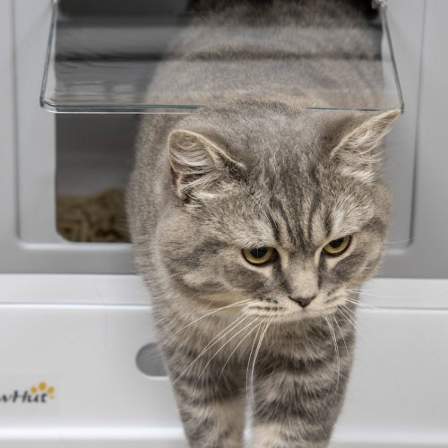 PawHut Hooded Cat Litter Box, Portable Pet Toilet, With Scoop, Front Entry - Grey - 95noo5