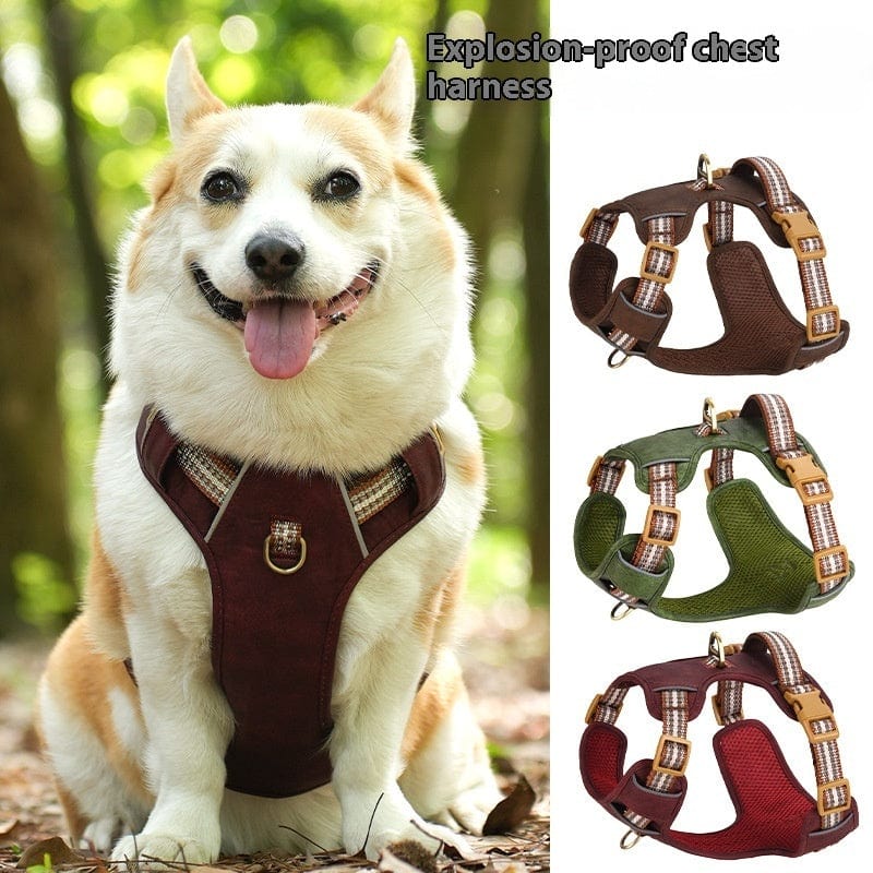 Explosion-proof Reflective Retro Leather Pet Harness - 95noo5