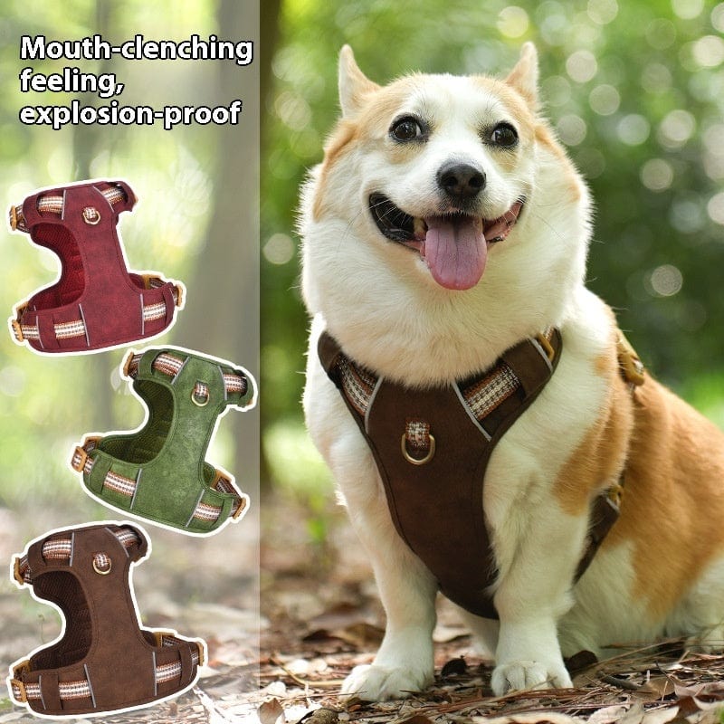 Explosion-proof Reflective Retro Leather Pet Harness - 95noo5