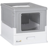 PawHut Hooded Cat Litter Box, Portable Pet Toilet, With Scoop, Front Entry - Grey - 95noo5