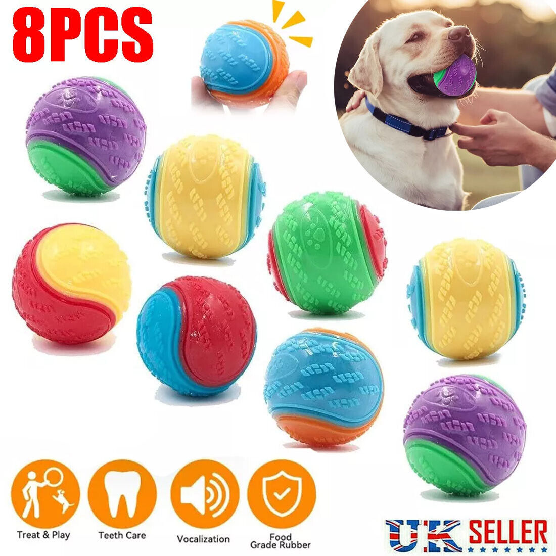 Scooby-Doo Durable Squeaky Set Of 8 Dog Balls For Teeth Cleaning Interactive UK - 95noo5