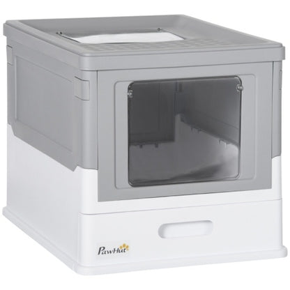 PawHut Hooded Cat Litter Box, Portable Pet Toilet, With Scoop, Front Entry - Grey - 95noo5